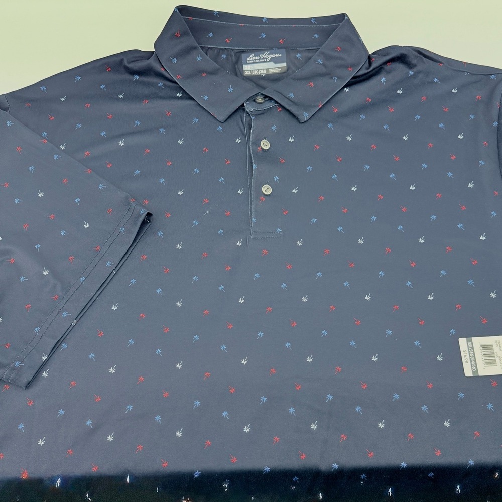 Ben Hogan Performance Mens 3XL Navy Palm Tree Print Golf Polo‎ Shirt New